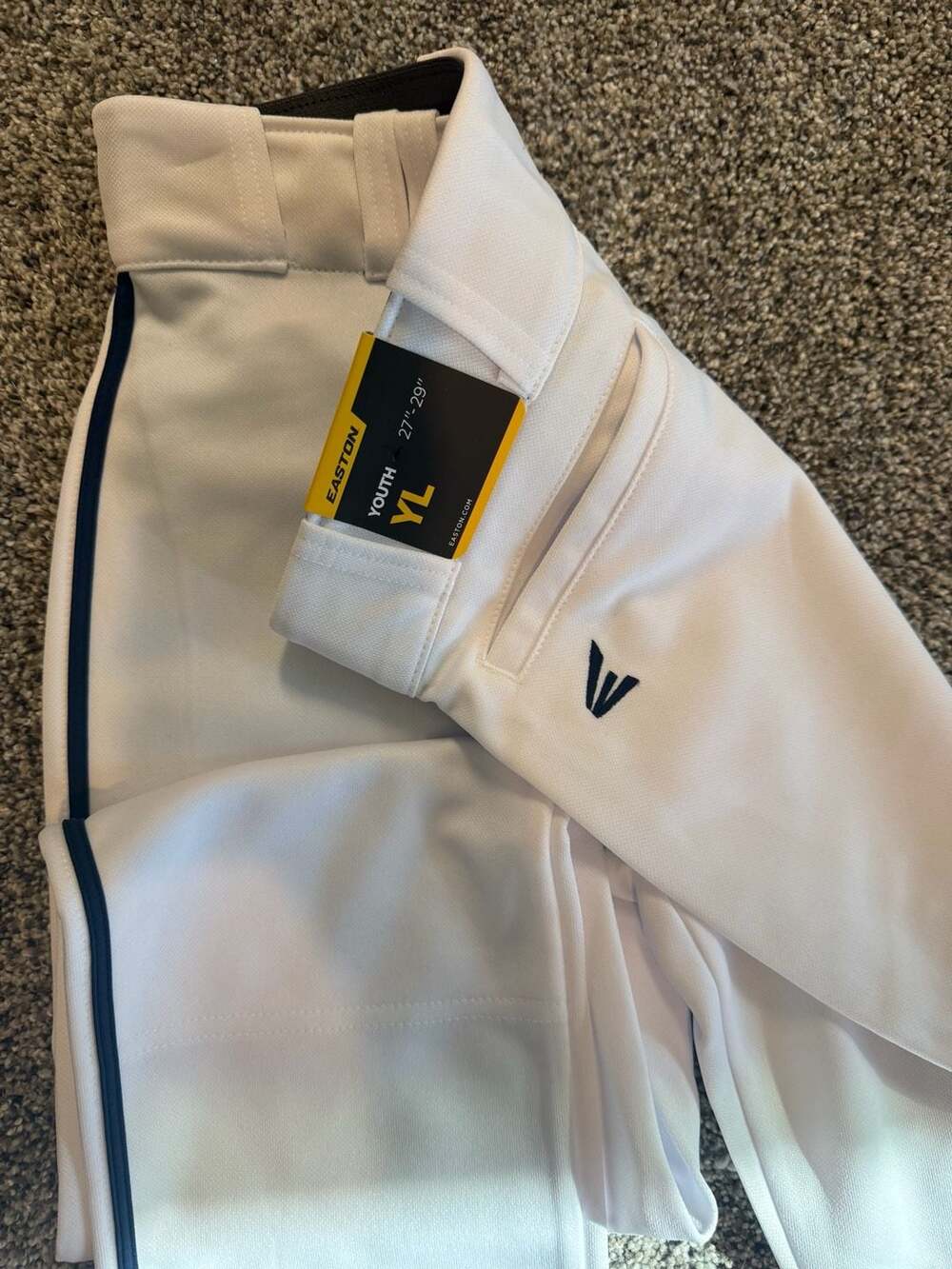 Easton Youth Piped Baseball Pants White with Navy Stripe Size YL